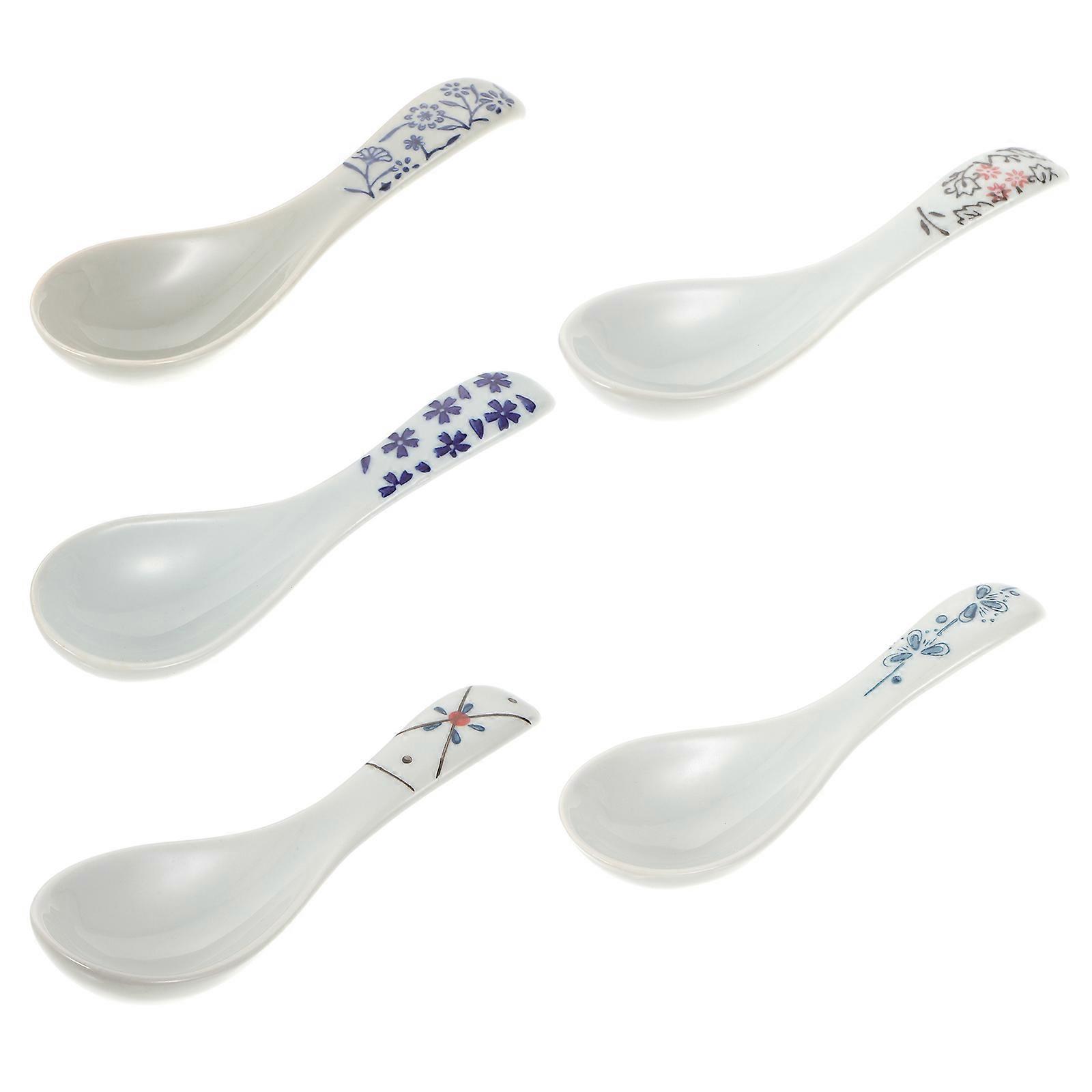 Ceramic Soup Spoon for Kitchen Use 5Pcs Practical White Serving Spoons