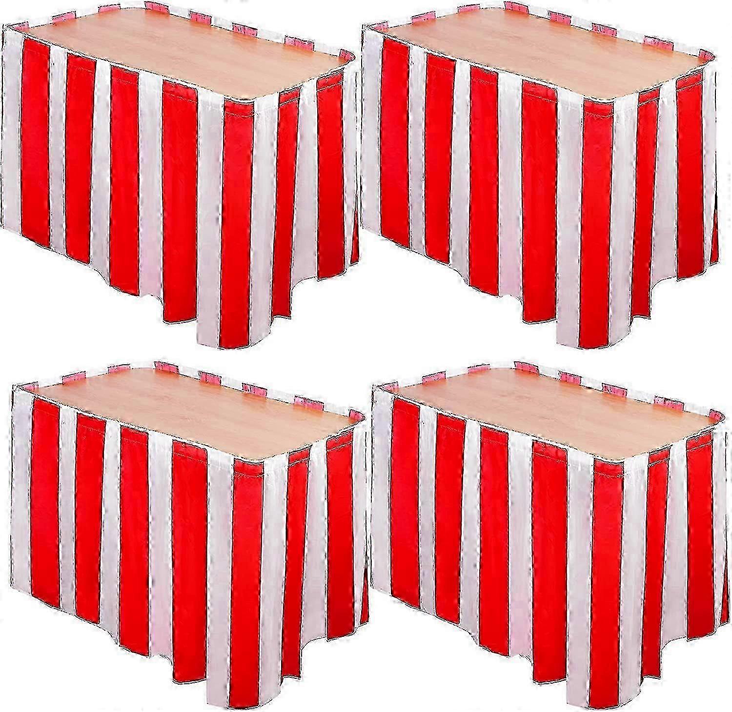4 Pack Red and White Striped Table Cloths Carnival Circus Table Skirt