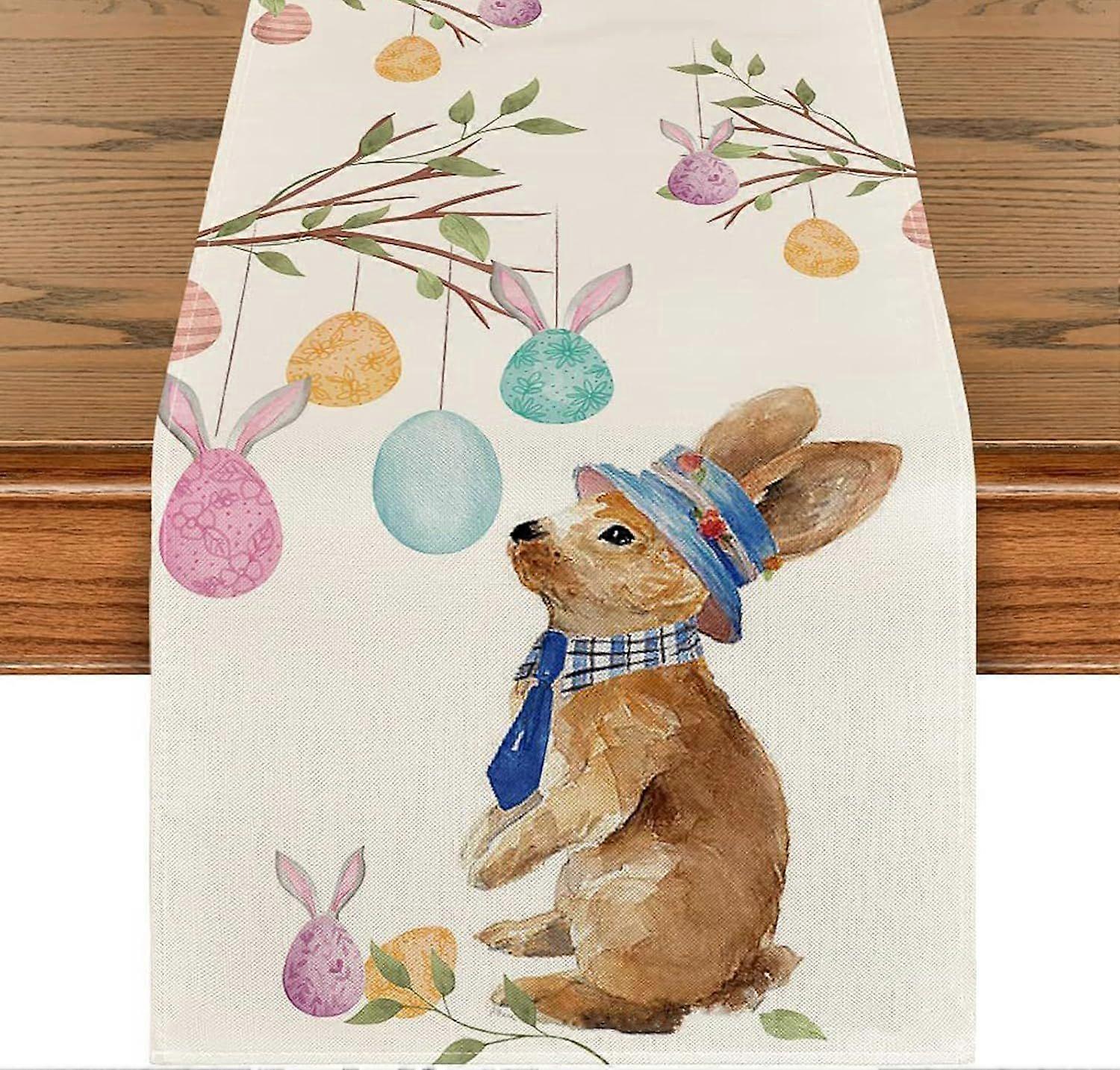 pcs Easter Table Runner Easter Bunny Tablecloth Multicolor Printed Easter Pattern Rabbits Easter Decoration Machine Washable for Spring and Easter Tab