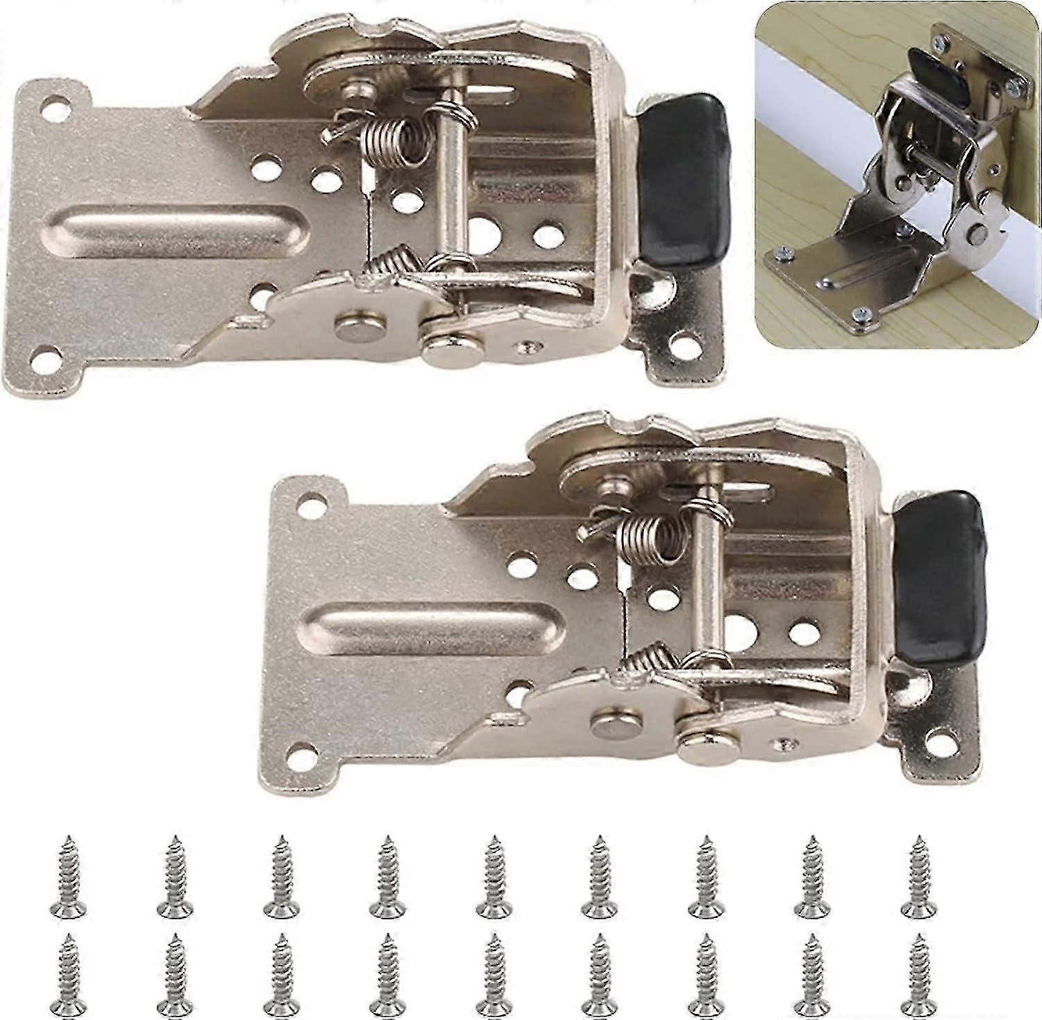 Self-Locking Folding Hinge, 2 Pieces Silver Stainless Steel Foldable Support Bracket Lock Extension Table Bed Leg