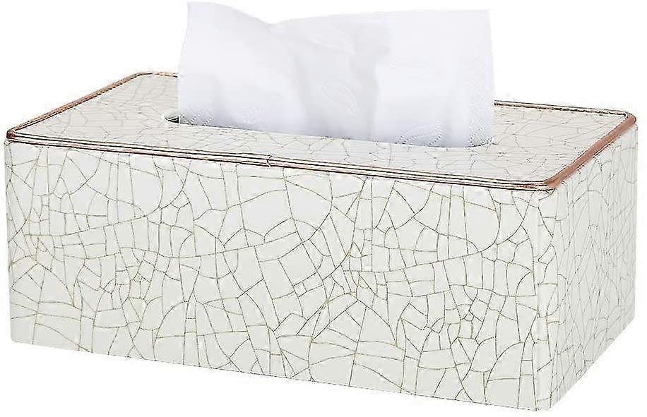 Rectangular Leather Tissue Box (Beige - Ice Cracks Pattern)