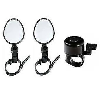 Bicycle Rearview Mirrors Set, Adjustable 360 Oval ABS Handlebar Mirrors with Bell, Black, 2 Pack for Cycling E-Scooter Safety