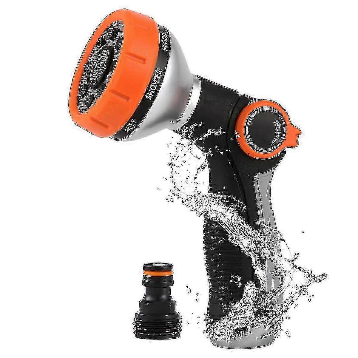 Garden Hose Nozzle with Thumb Control and 8 Variable Spray Patterns