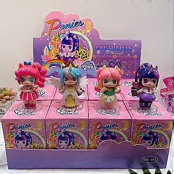 4 Assorted Chibi Girl Figurines, Fantasy Collectible Dolls with Wings and Tiaras, Pink Blue Purple Hair, for Desktop Car Ornament Birthday Christmas G