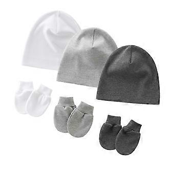 3er-Pack Set Neugeborene Baby Mütze und Fäustlinge Weicher Stoff Mehrfarbig Sanfter Schutz 0-1 Monat Säugling Zubehör
