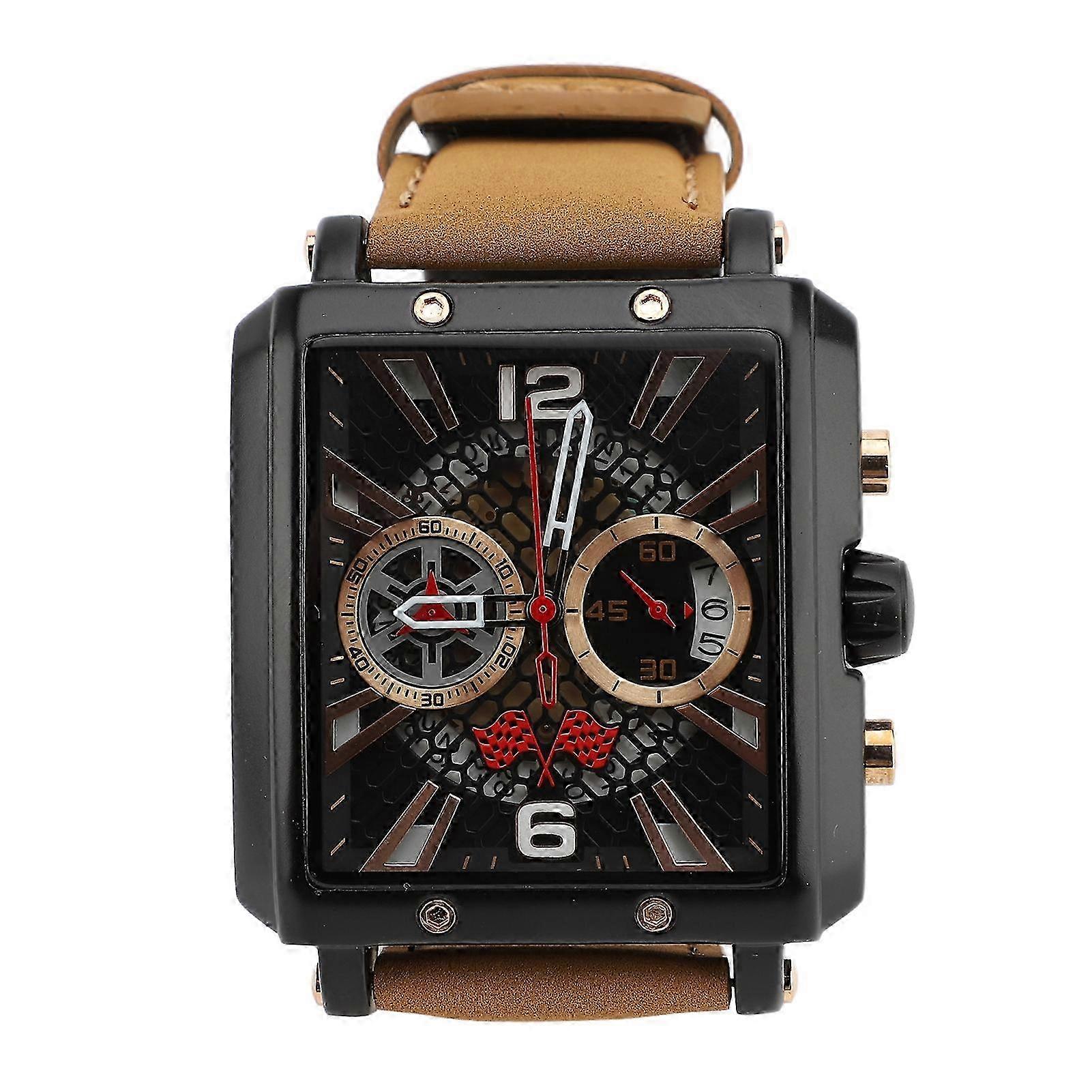 Analog Quartz Chronograph Watch Rectangular Dial Water Resistant Brown