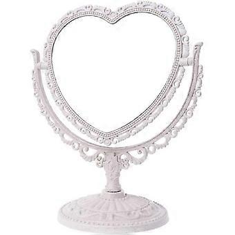1 Pack Lovely Heart-shaped Plastic Cosmetic Mirror Double-sided Rotatable for Daily Use
