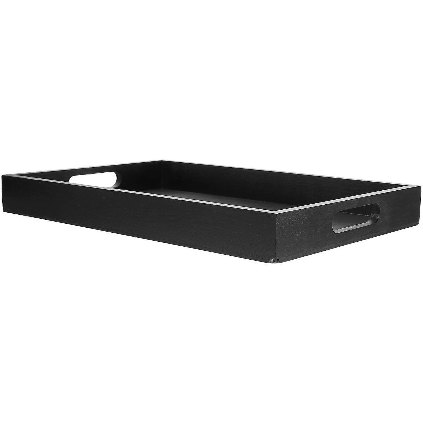Wood Serving Tray Rectangle Tea Tray for Serving 2Pcs Black Solid Wood