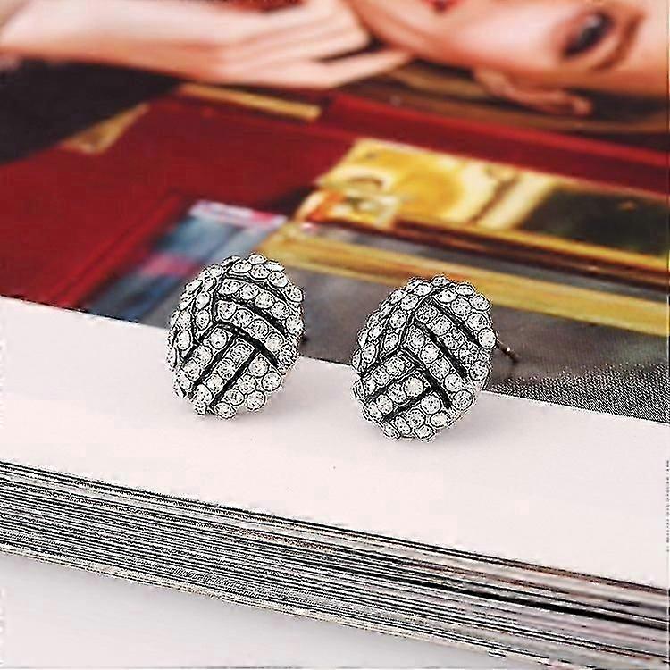 Pendientes de Voleibol Studs Crystal Rhinestone Post Silver Bling
