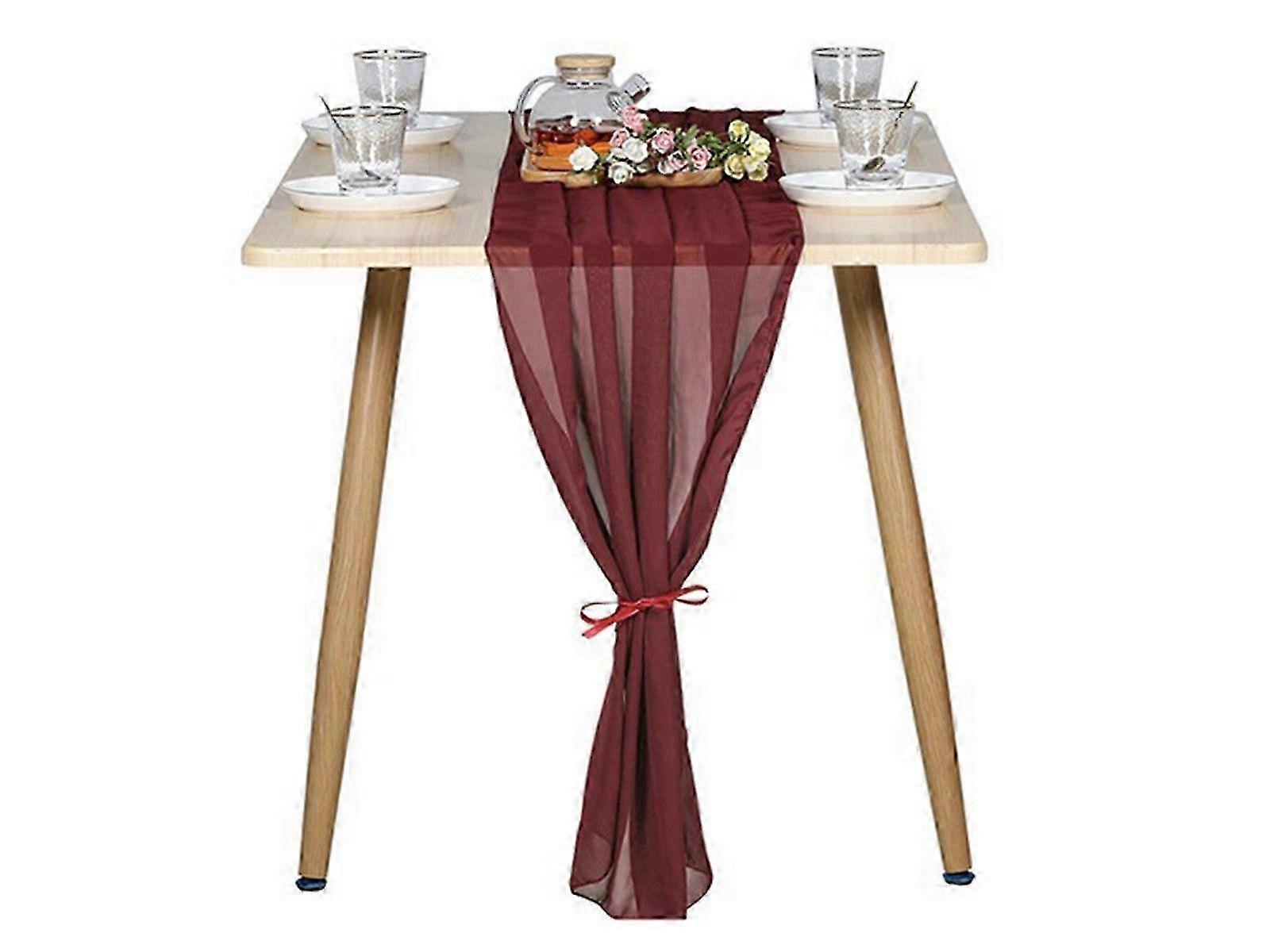 Wine Red Polyester Chiffon Runner