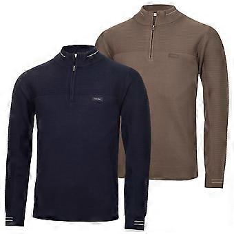 Suéter de golfe masculino Calvin Klein Jupiter em malha leve e elástica com zíper até a metade.
