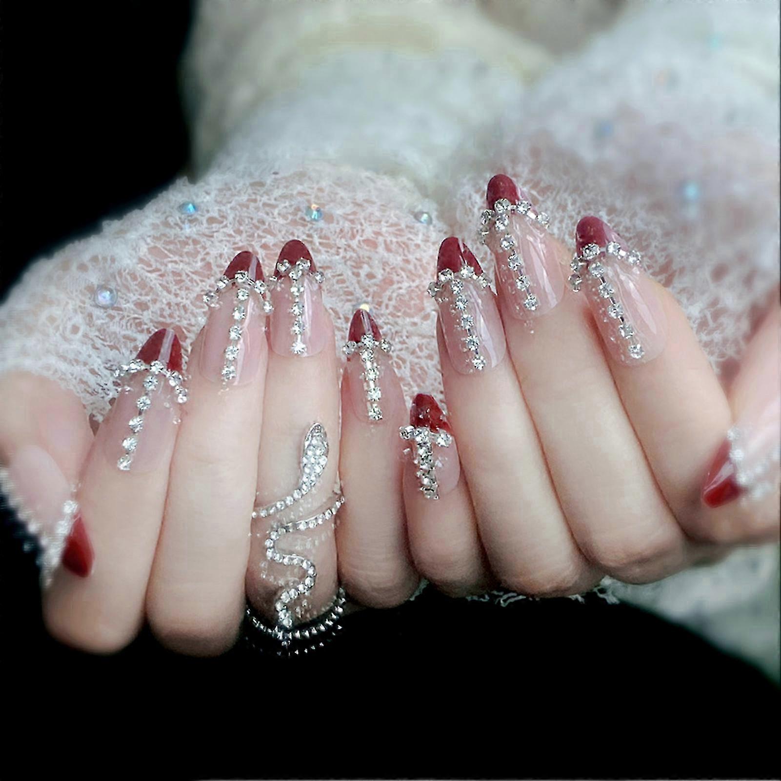 Pink Red-Tip Press On Nails Set