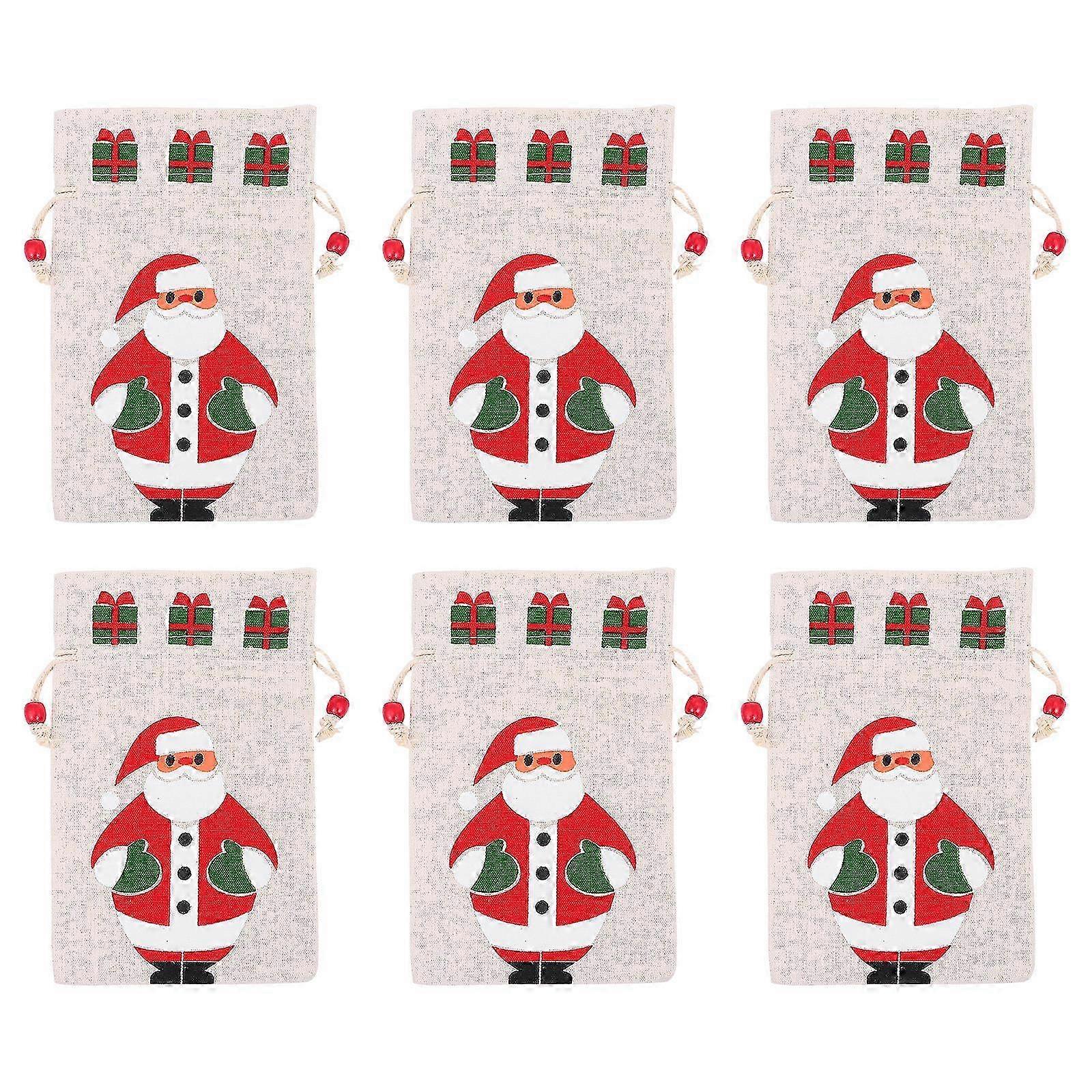 Candy Gift Bag Christmas Drawstring compatible with Storage Use 6Pcs Printed