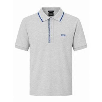 Men's Hugo Boss Athleisure Hugo Boss Men's Grey Paule 4 Polo Shirt With Blue Trim