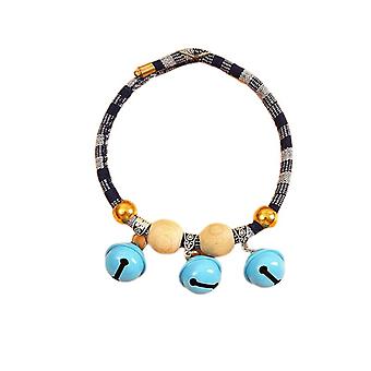 Necklace Cat cartaoon printed bell collar natural camphor pet insect repellent mosquito collar(Blue)