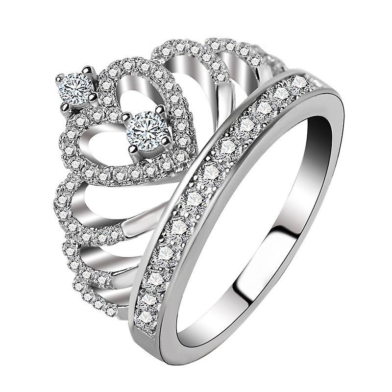 Crown-shaped Platinum Plated Zircon Ring, US Size: 5