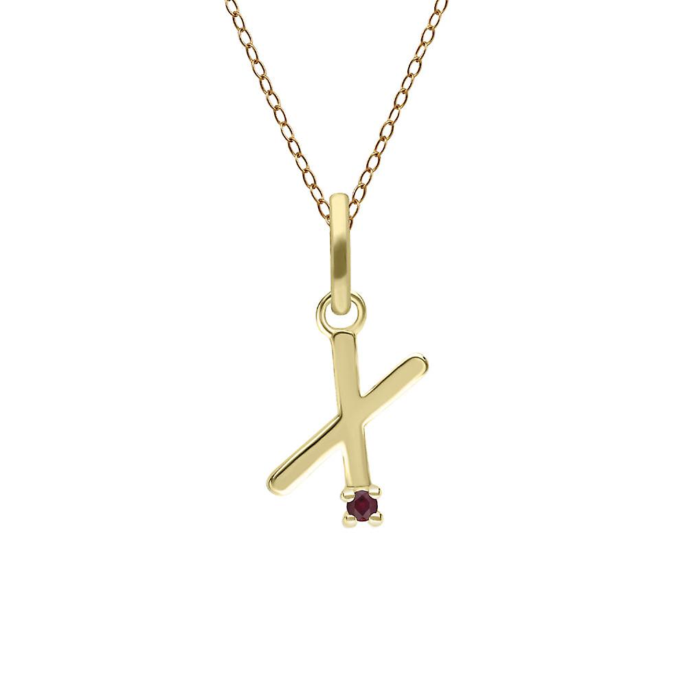 Initial X Ruby Letter Necklace in 9ct Yellow Gold