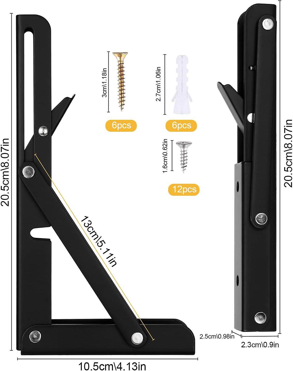 Folding Bracket 200mm, 2 Pieces Black Foldable Console Bracket, Load ...