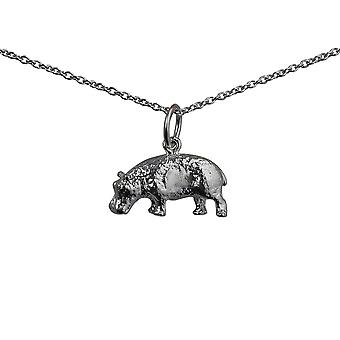Silver 9x17mm Hippopotamus Pendant with a rolo Chain 24...