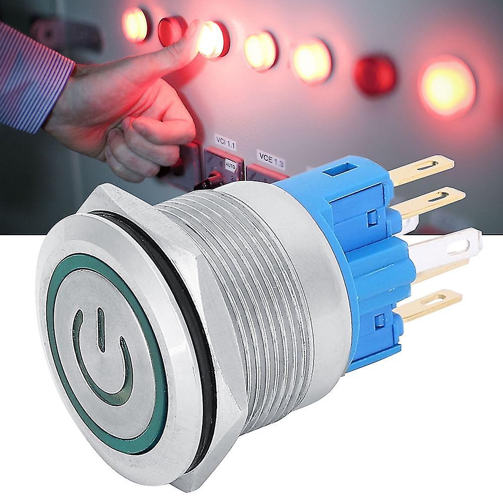 2Pcs DC12-24V 22mm 6 Pin Stainless Steel Self Locking Push Button Switch with Sign(Green )