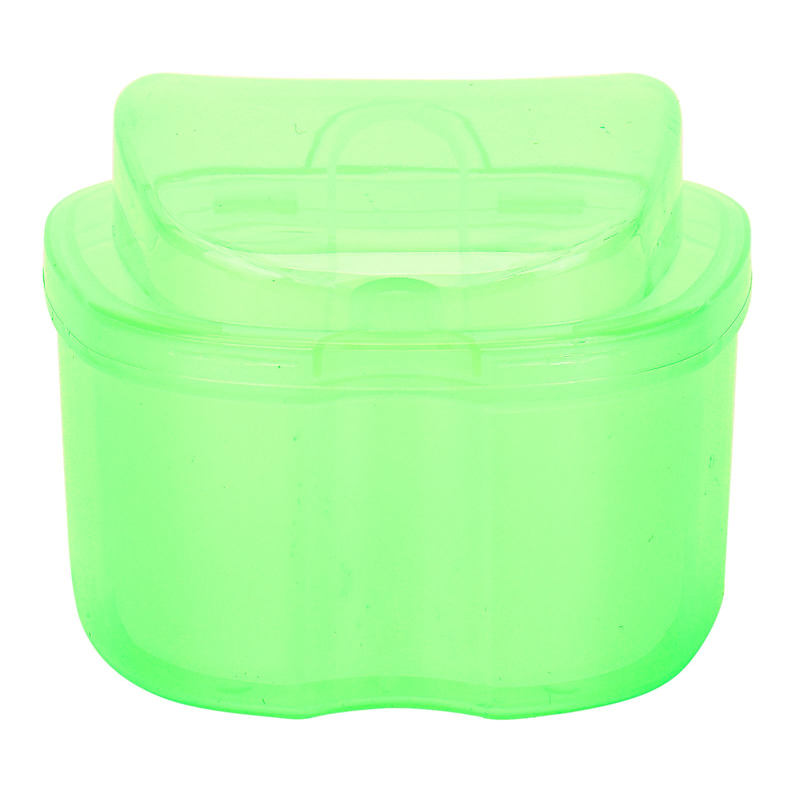 Denture Bath Box Soaking Container Colorful False Teeth Storage Box with Filter Basket Green