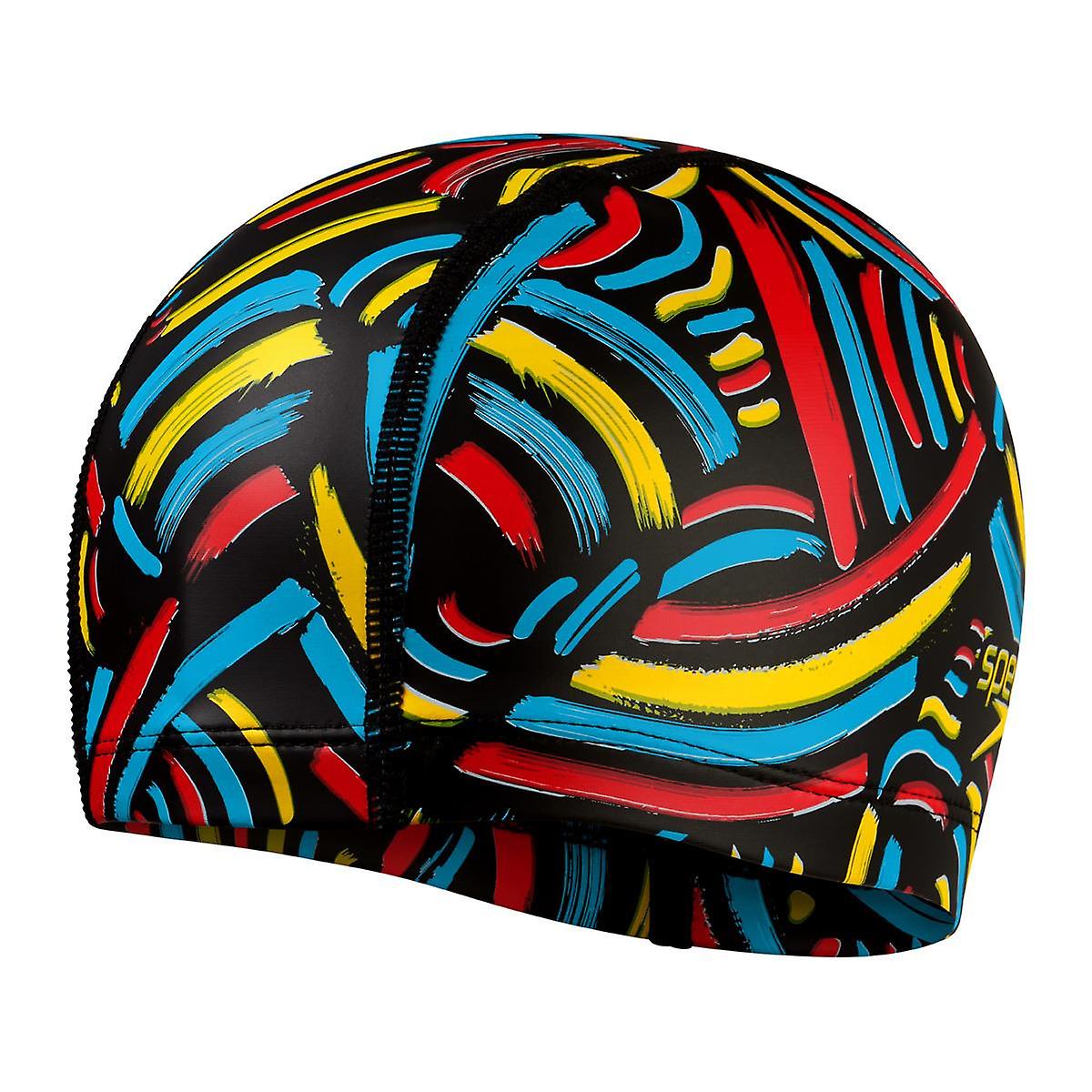 Speedo Junior Printed Pace Cap - Black/ Lava Red/ Bright Yellow - Girls