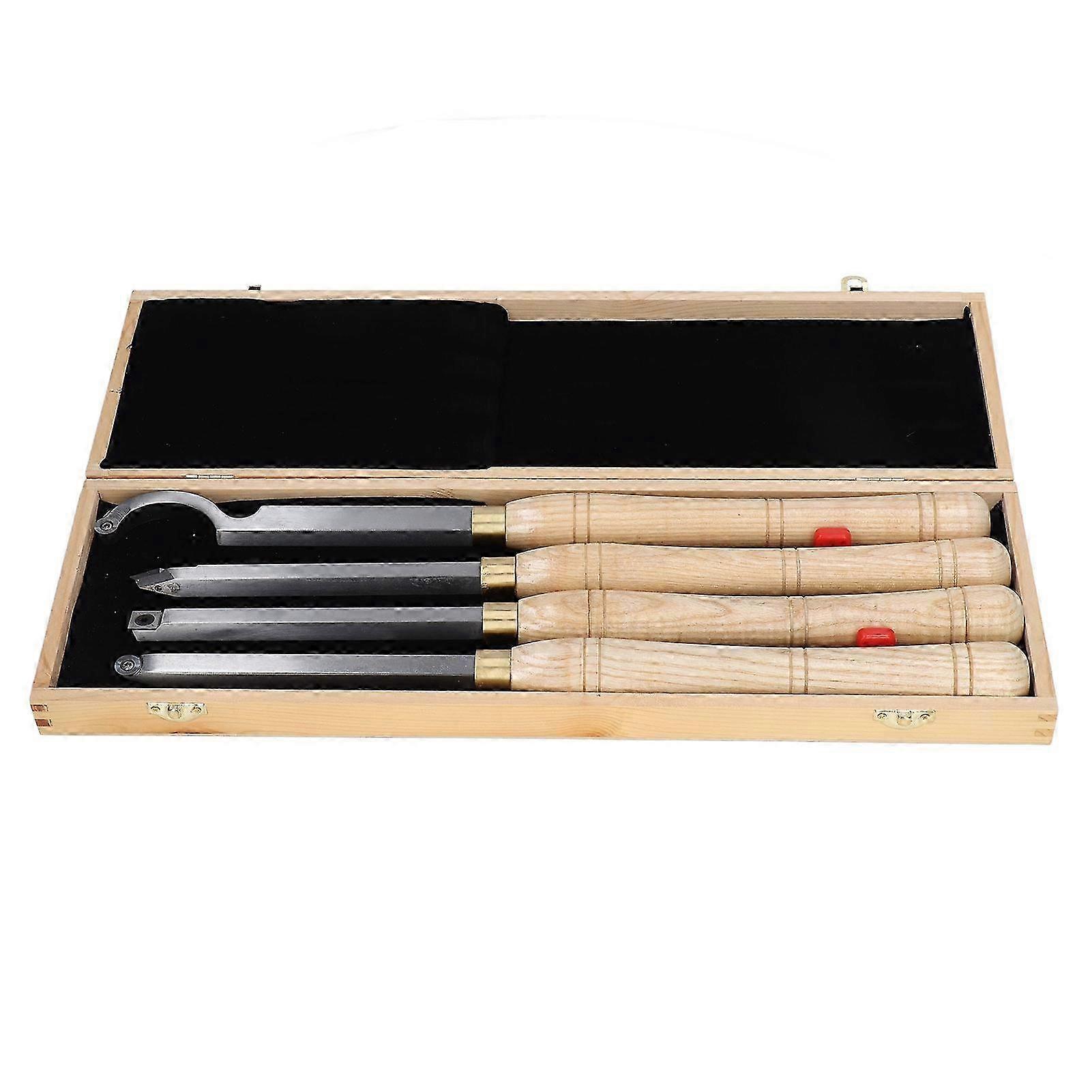 4PCS Lathe Turning Tool Set Removable Wooden Handle Incisive Hard Alloy Steel Lathe Tool for Woodworking