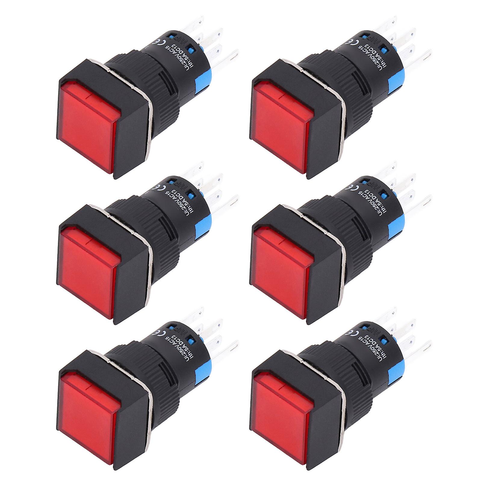25Pcs 8 Pin Self Locking Push Button Switches with Light, 16mm 220V Red for Distribution Box