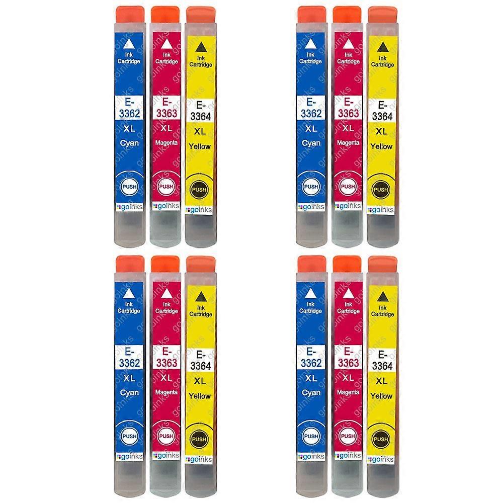 4 Set of 3 Ink Cartridges to replace Epson T3357 (33XL Series) C/M/Y Compatible/non-OEM from Go Inks (12 Inks)