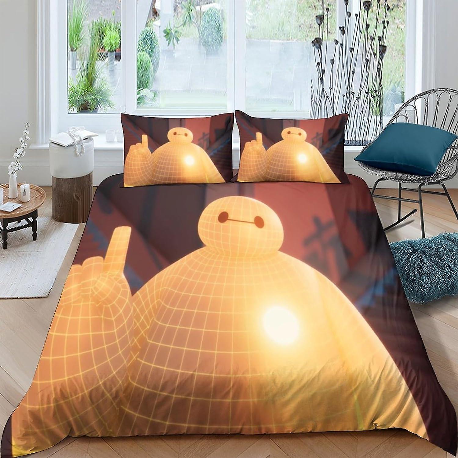 EDMKO BaymaxDrukowana w 3D pościel Poszwa na kołdrę z poszewkami na poduszki Poszwa na kołdrę Baymax z zapięciem na zamek błyskawiczny Miękka poszewka na kołdrę z mikrofibry dla dzieci Nastolatki 