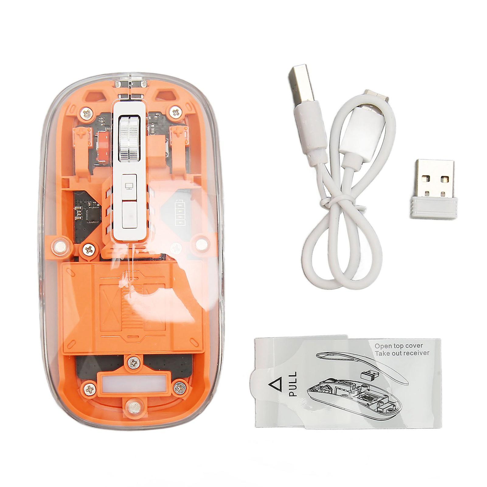Wireless Bluetooth 3 Mode BT5.1 BT5.1 2.4GHz Mouse Transparent Clear Mouse Rechargeable Silent Mouse for PC Laptop Notebook Computer Orange