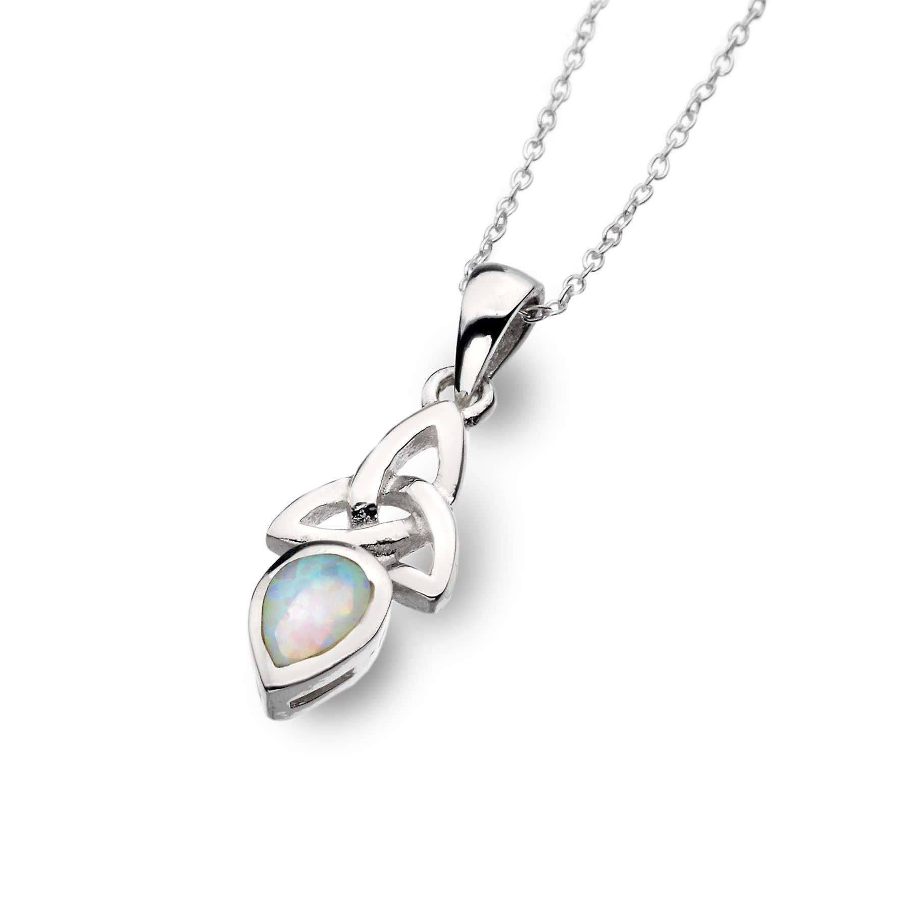 Sterling Silver Pendant Necklace - Celtic Trinity + Synthetic Opal