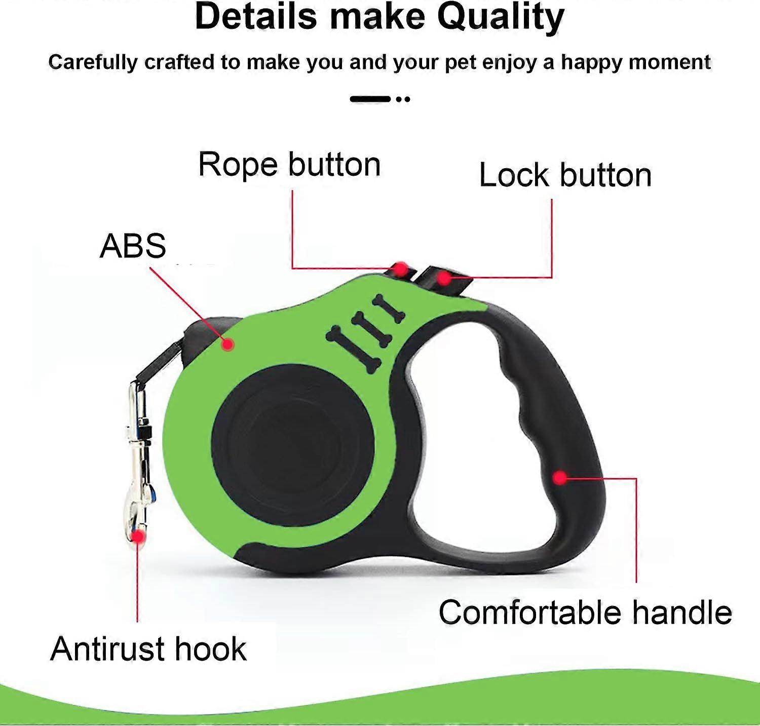 Retractable dog lead for small and medium-sized dogs, adjustable non-slip handle, automatic telescopic pull cord, 3-metre tangle-free retractable dog 
