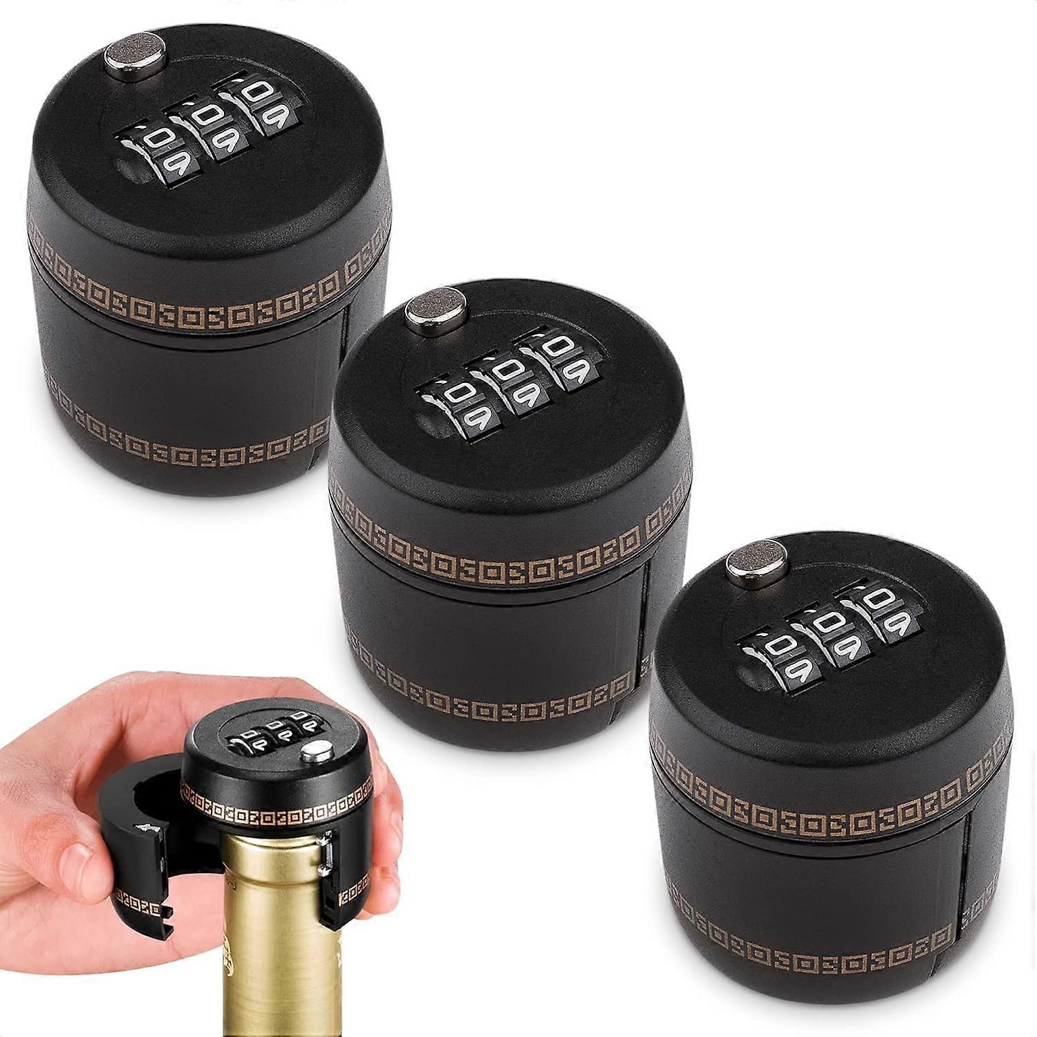 Wine Stoppers for Wine Bottles -3Pcs Combination Lock Plastic Wine Stopper Liquor Bottle Cap with Password Code Lock - 26mm to 28mm Bottles Tops