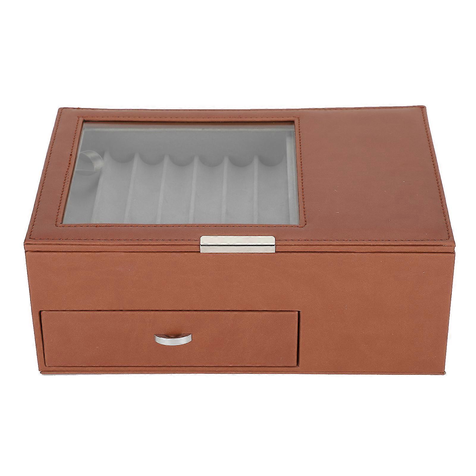 Pen Display Box Double Layer Fountain Pen Storage Case Pu Leather Pen Collection Organizerbrown