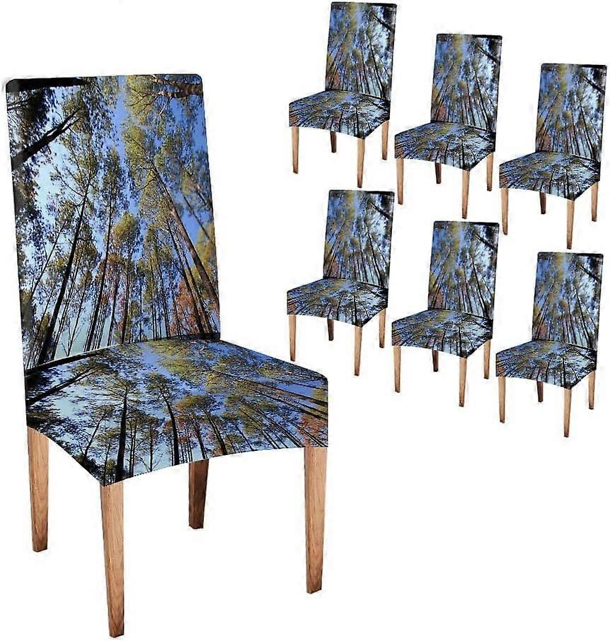 ミスティフォレスト6パックスーパーフィットストレッチ取り外し可能な洗えるショートダイニングチェアプロテクターカバータイの松林ダイニングチェアスリップカバー伸縮性