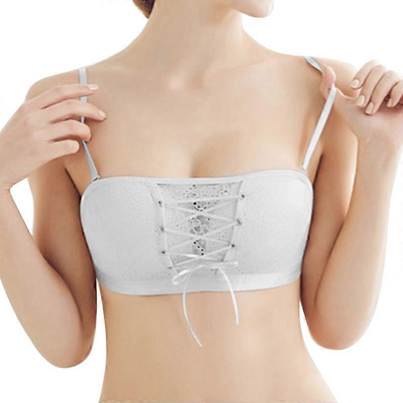 Lace Bandeau Brassiere with Detachable Shoulder Strap Front Tie Strapless Push up Sponge Bra for Wedding Party Dress New