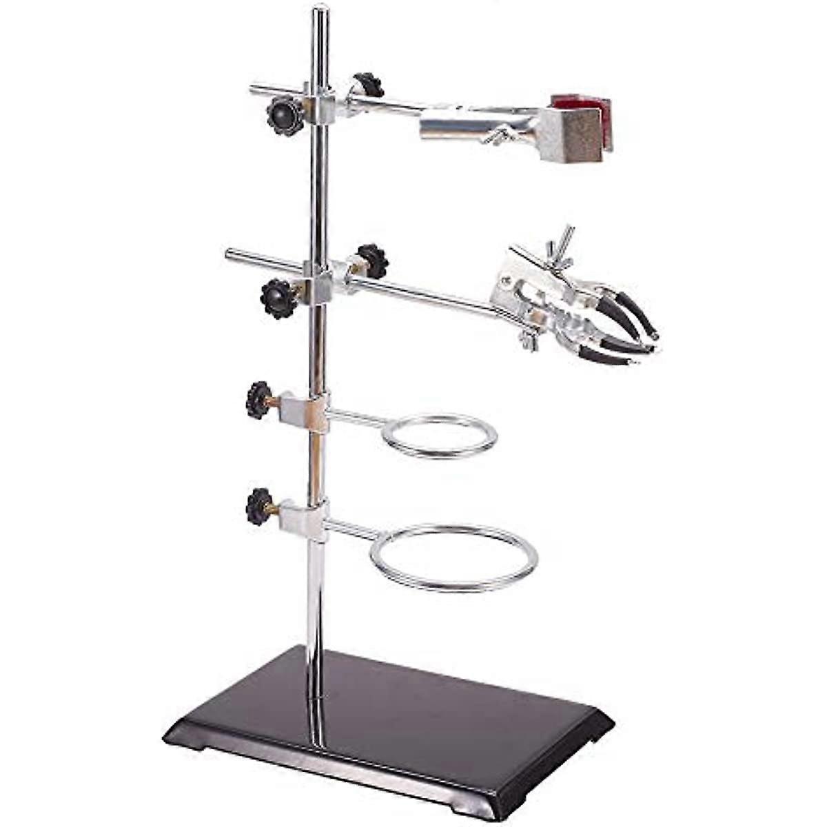 Laboratory Grade Stand Support Set with Coated Base (8.3"x5.4") Rod (Length 16") 2 Retort Rings (Dia. 2"/3") One Flask Clamp One Cork Lined Burette Cl