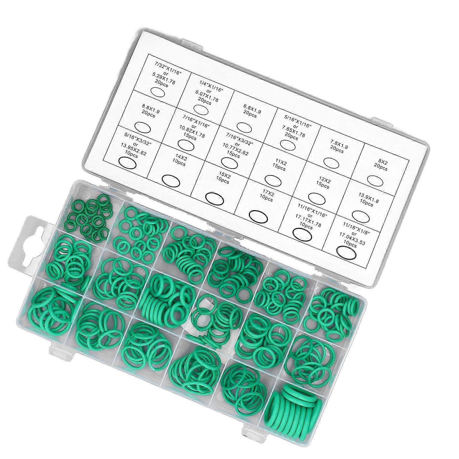 270Pcs Green O Ring Kit Rubber Wear Resistant O Rings Sealing Assortment Set for Automobile