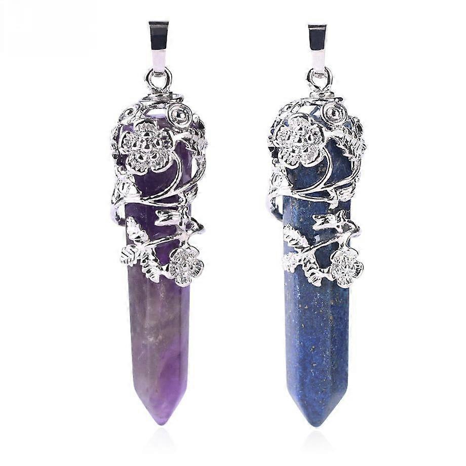 Large Retro Tribal Totem Natural Crystal Semi Gem Pendant Floral Necklaces