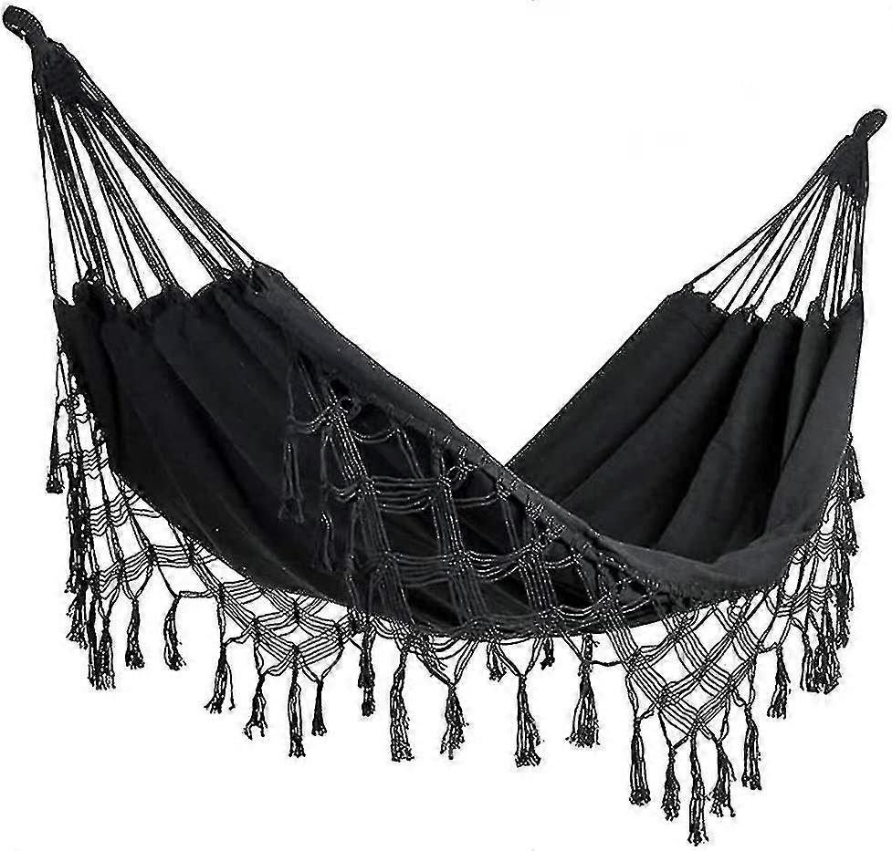 Doppia amaca per la casa o all'aperto, cotone morbido, due persone, patio, cortile, portico, nero, carico massimo: 500 libbre