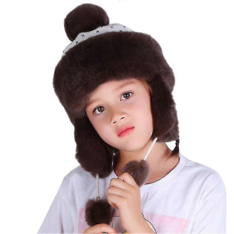 Kids Real Rex Rabbit Fur Toddler Boys Winter Hat Long Earflaps