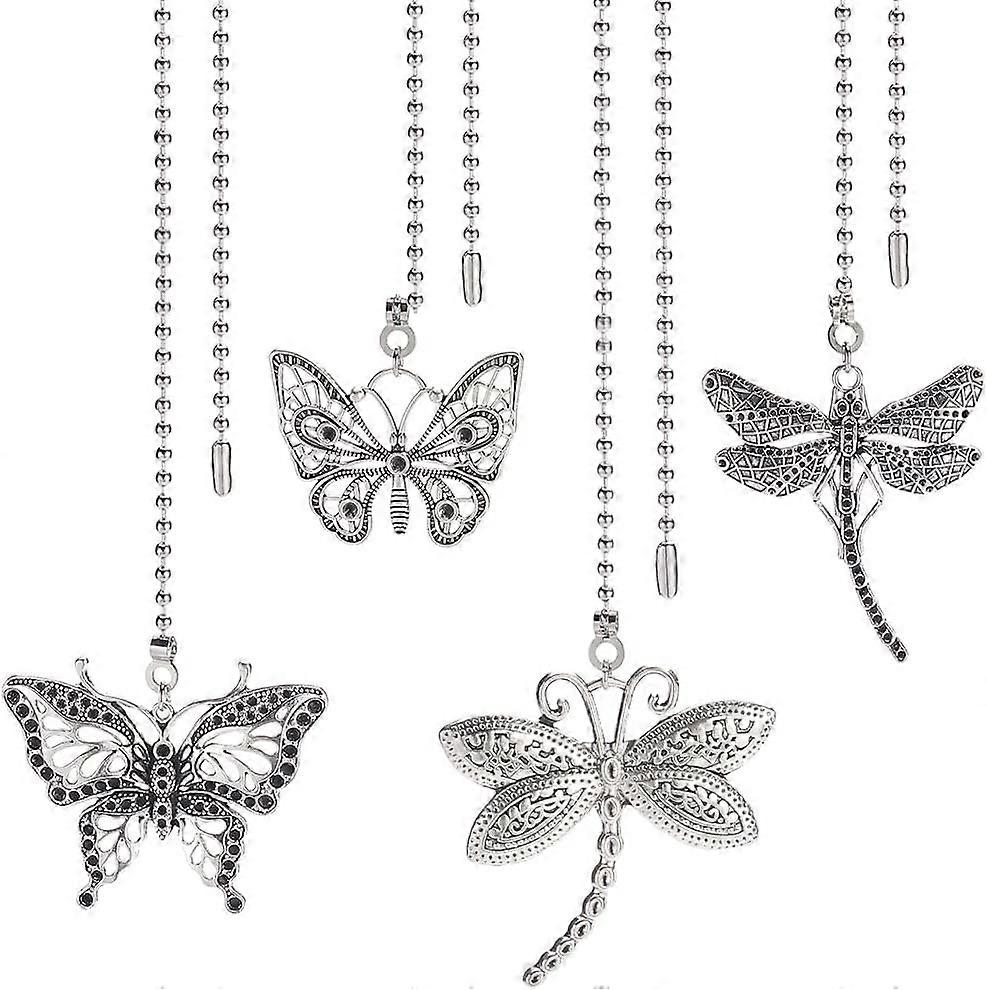 4 Style Butterfly Dragonfly Ceiling Fan Pull Chain Alloy Silver Table Lamp Extension Chain with 304 Stainless Steel Ball Chain Connector for Light Flo
