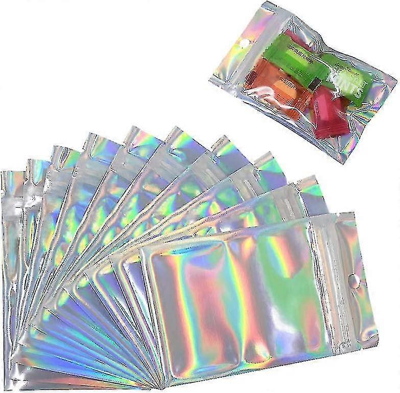 100pcs large resealable smell proof mylar bags. holographic color foil ziplock 6*10cm