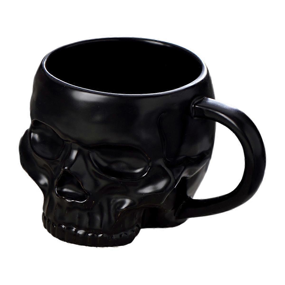 Halloween Skull Cup with Handle Lidless Ceramic Cup Funny Water Beer Milk Cup Mocha Cup Creatives Modeling Mug,600ml B