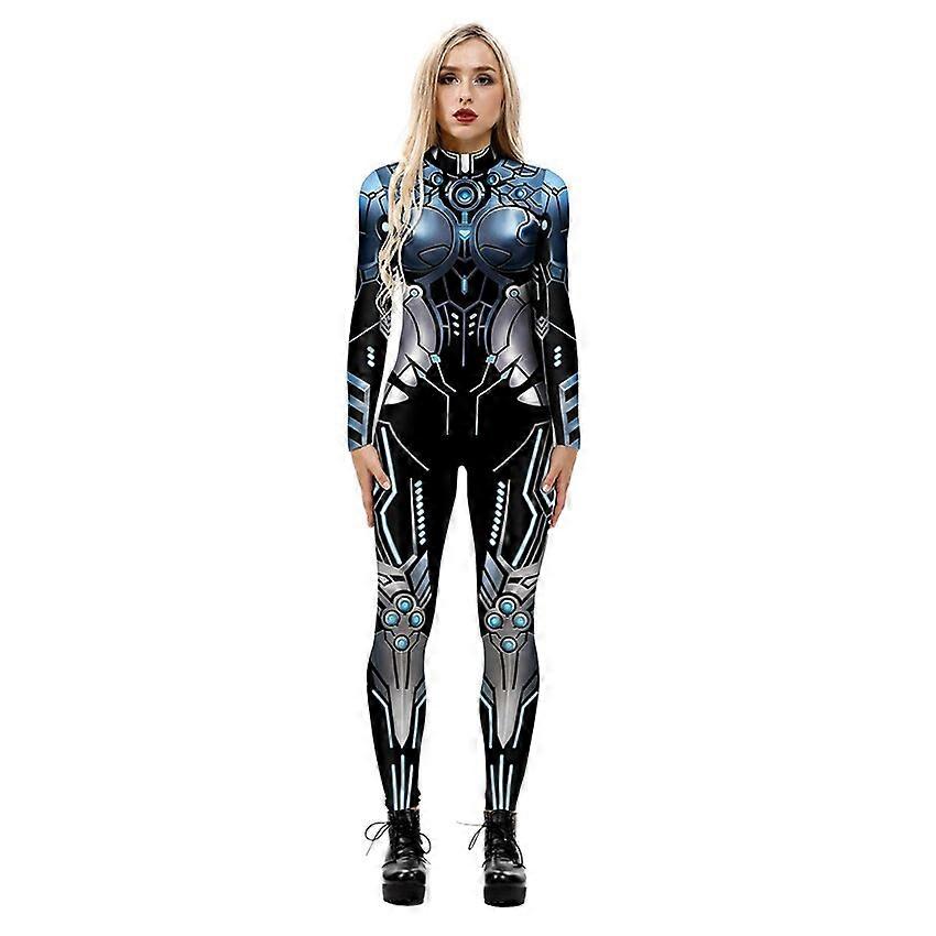 女性のための3D印刷サイバーパンクマシンアーマーハロウィーンコスチューム変装大人のコスプレアニメセクシーコスチュームタイツジャンプスーツドレス