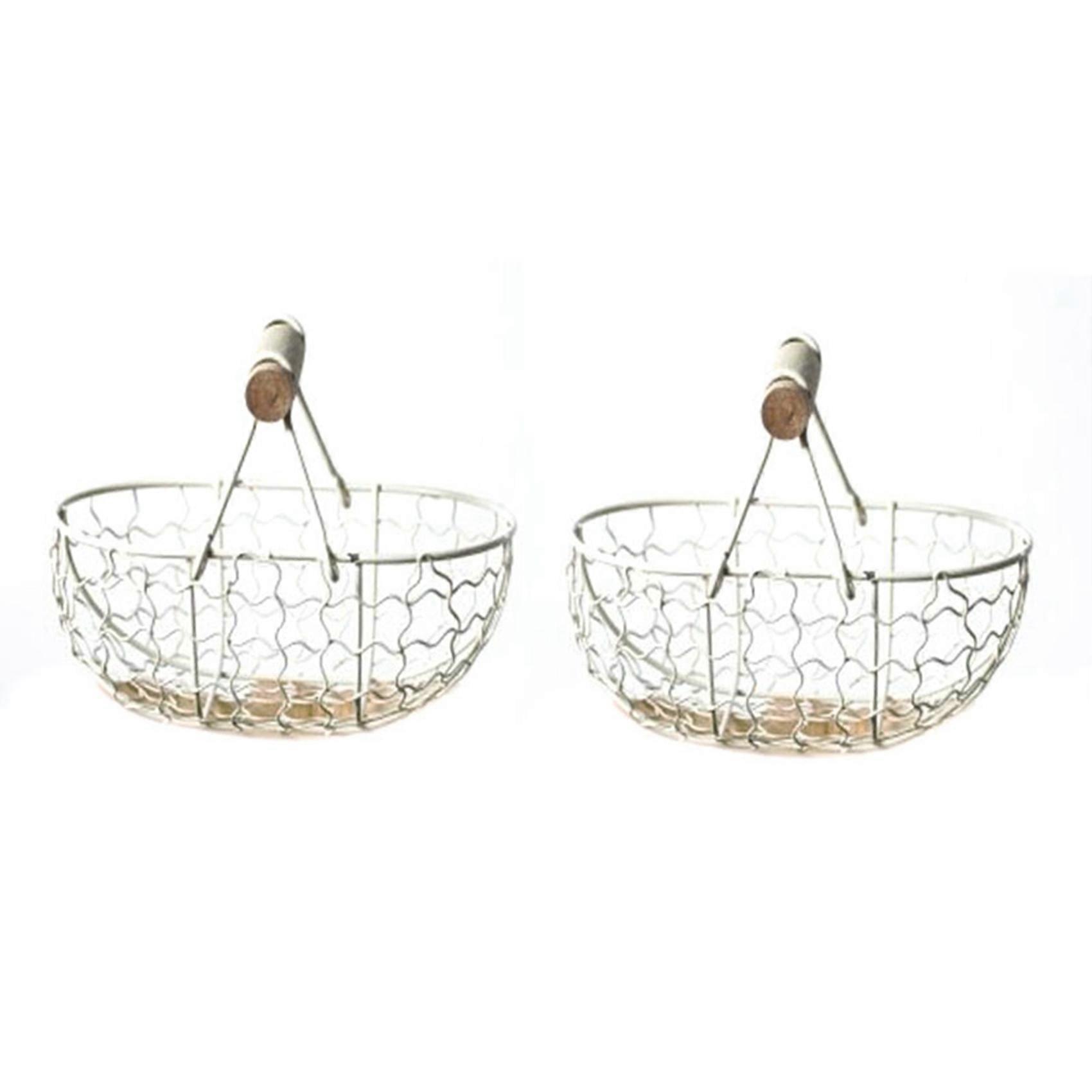 2X Wooden Handle Metal Retro Basket Portable Multi-Function Vegetable Fruit Egg Groceries Practical