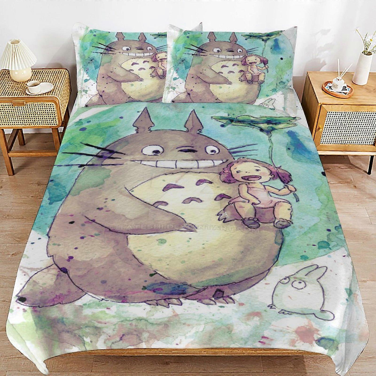 x449 My Neighbor Totoro Povlečení na postel Soupravy povlečení z mikrovlákna 3D tištěné lehké 3dílné sady přikrývek, 1 povlak na přikrývku a 2 polštáře na polštáře pro Ki