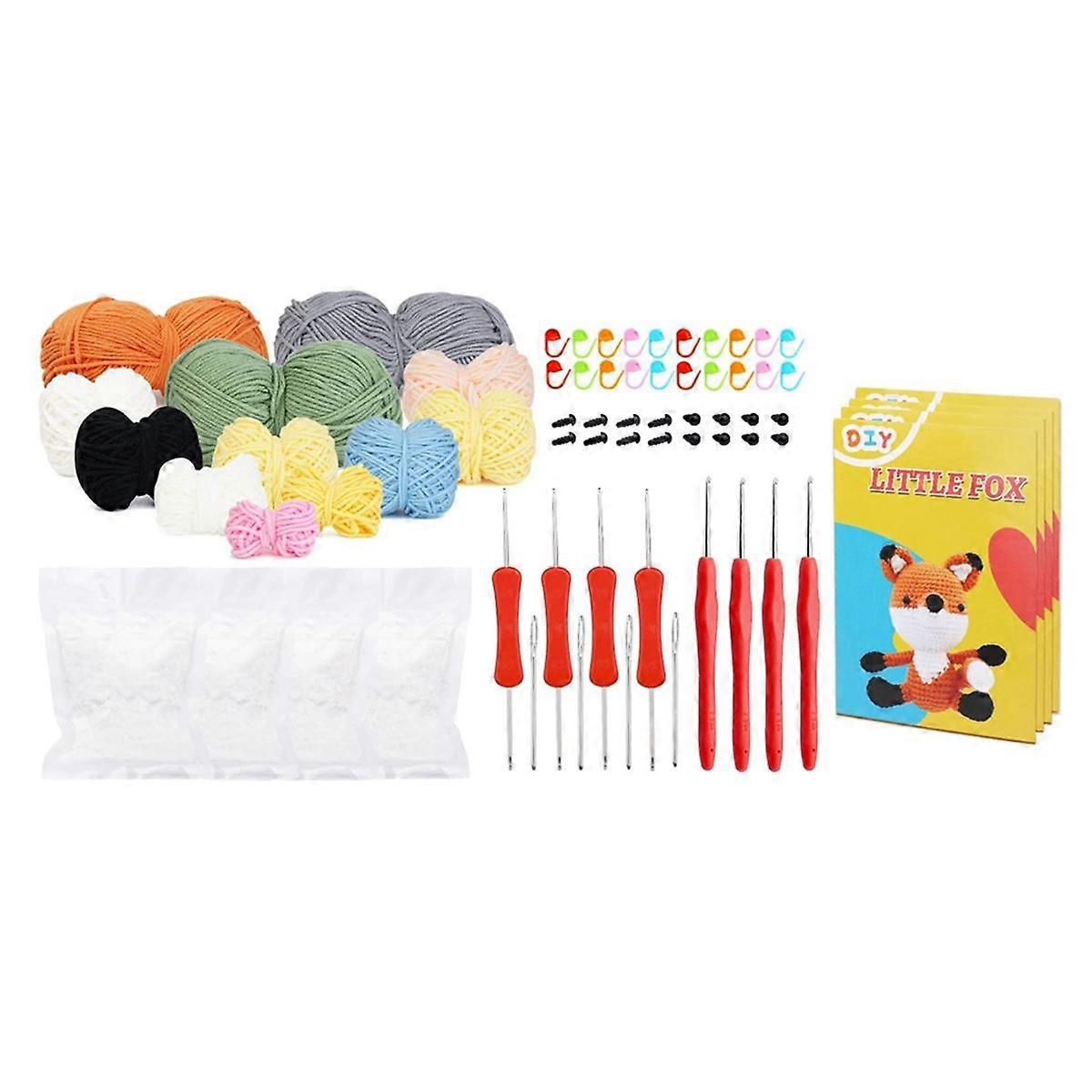 4 Set Animals Crochet Kit Including Crochet Hook, Yarn Balls, Needles, Instructions, Tools Kit Cute