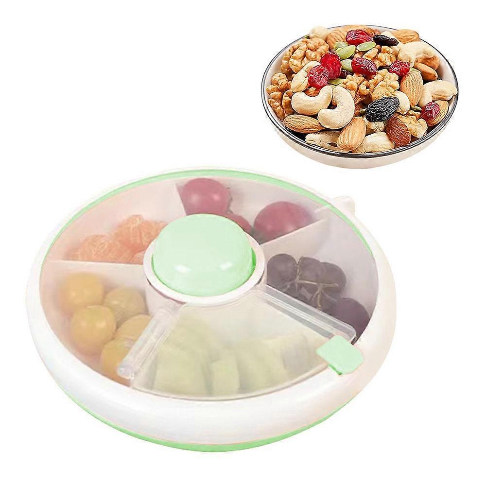 Rotating Snackle Storage Box Container 5 Grid Divided Rotating Serving Tray with Lid for Picnics, Ca
